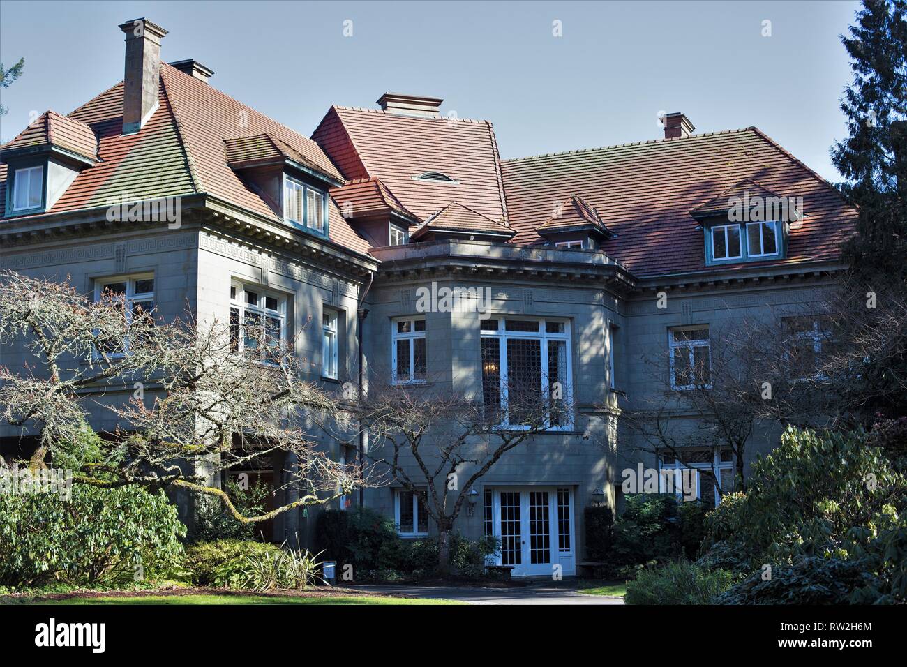 Esterno del Pittock Mansion a Portland, Oregon, Stati Uniti d'America. Foto Stock