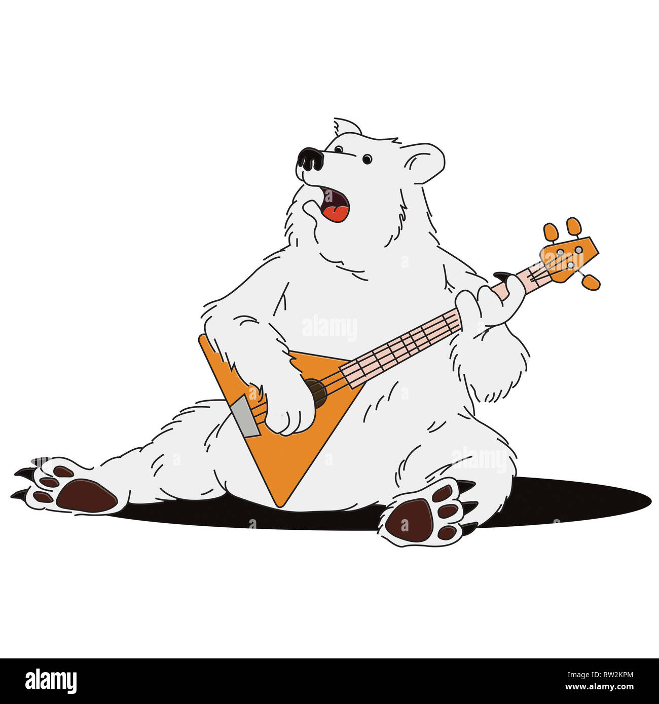 Cartoon orso con la balalaika seduto sul pavimento e cantare canzoni popolari russe Foto Stock