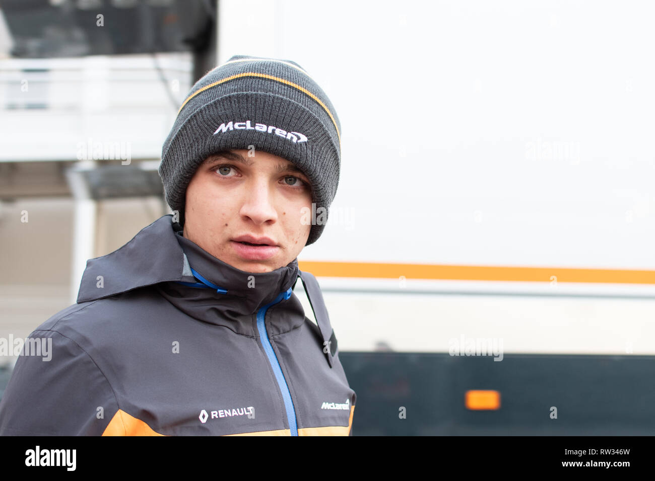 Barcellona, Spagna - 2019/02/19 - Lando Norris dalla Gran Bretagna con 04 Mclaren F1 Team - Renault MCL34 ritratto il giorno 2 del Test F1. Foto Stock