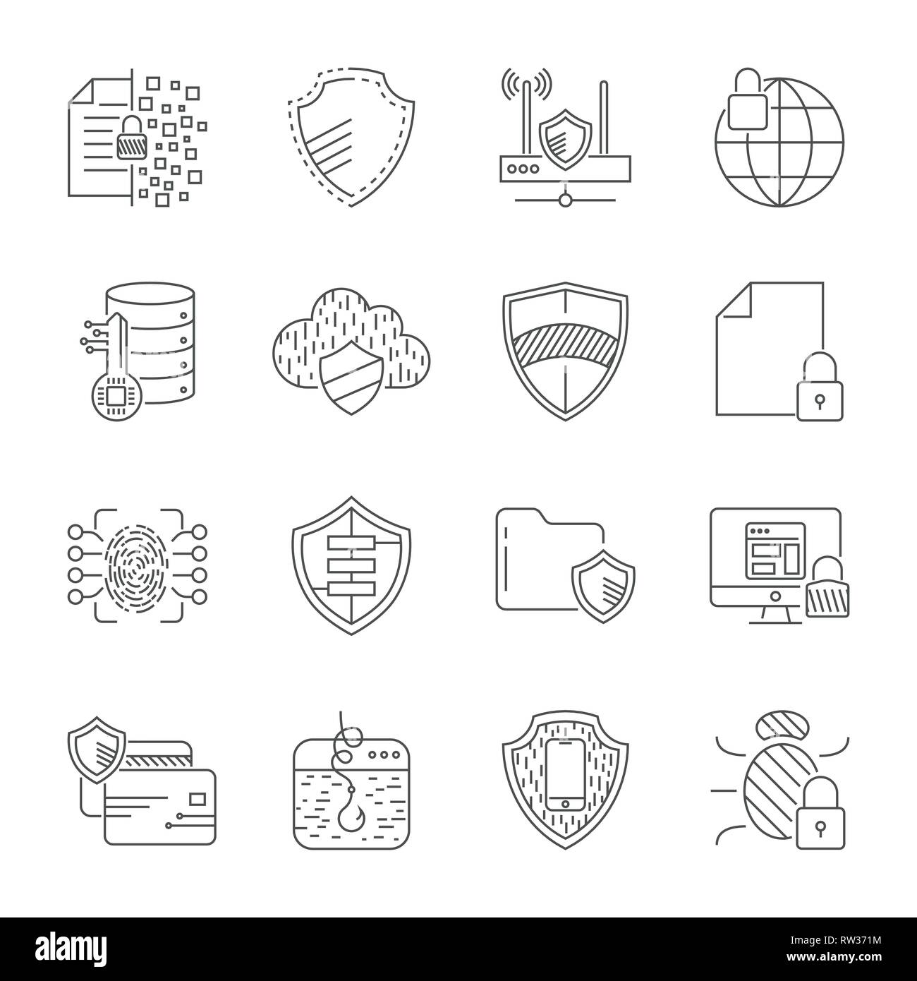 Il PILR privacy policy icon set. Incluse le icone come le informazioni di protezione, il PILR protezione dei dati, la protezione, i cookie politica, compatibile, dati personali, padl Illustrazione Vettoriale