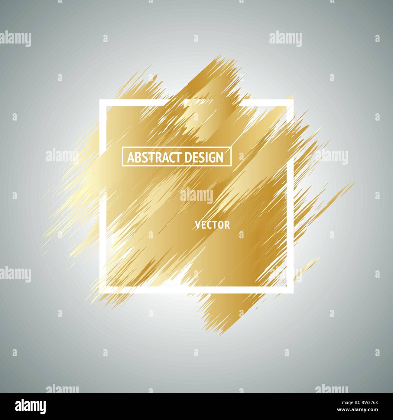 Golden tratto di pennello nel telaio bianco. Sfondo astratto Illustrazione Vettoriale