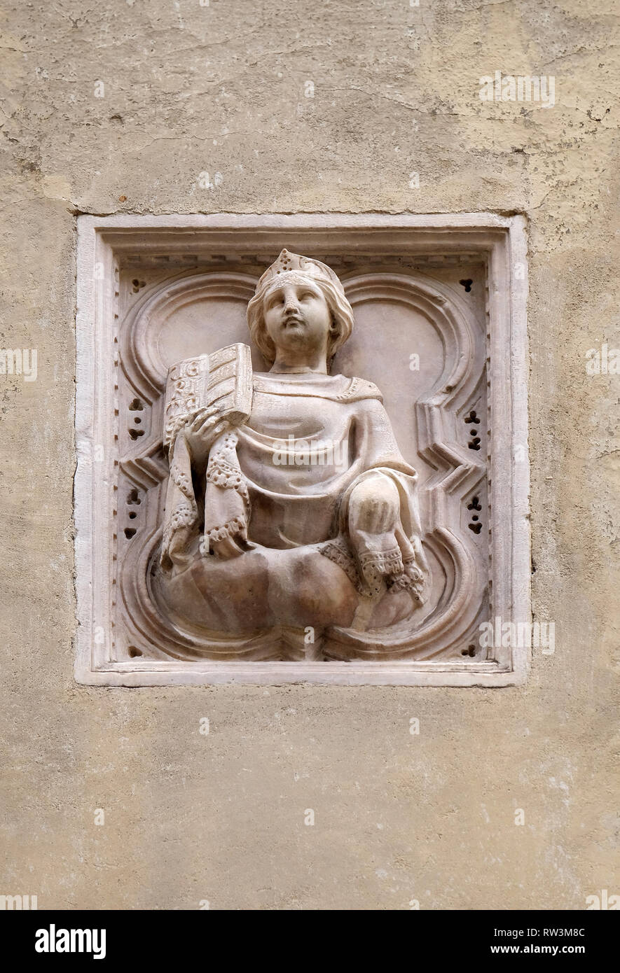 Storia biblica, mattonelle di rilievo, la parete esterna della chiesa di Orsanmichele a Firenze, Toscana, Italia Foto Stock