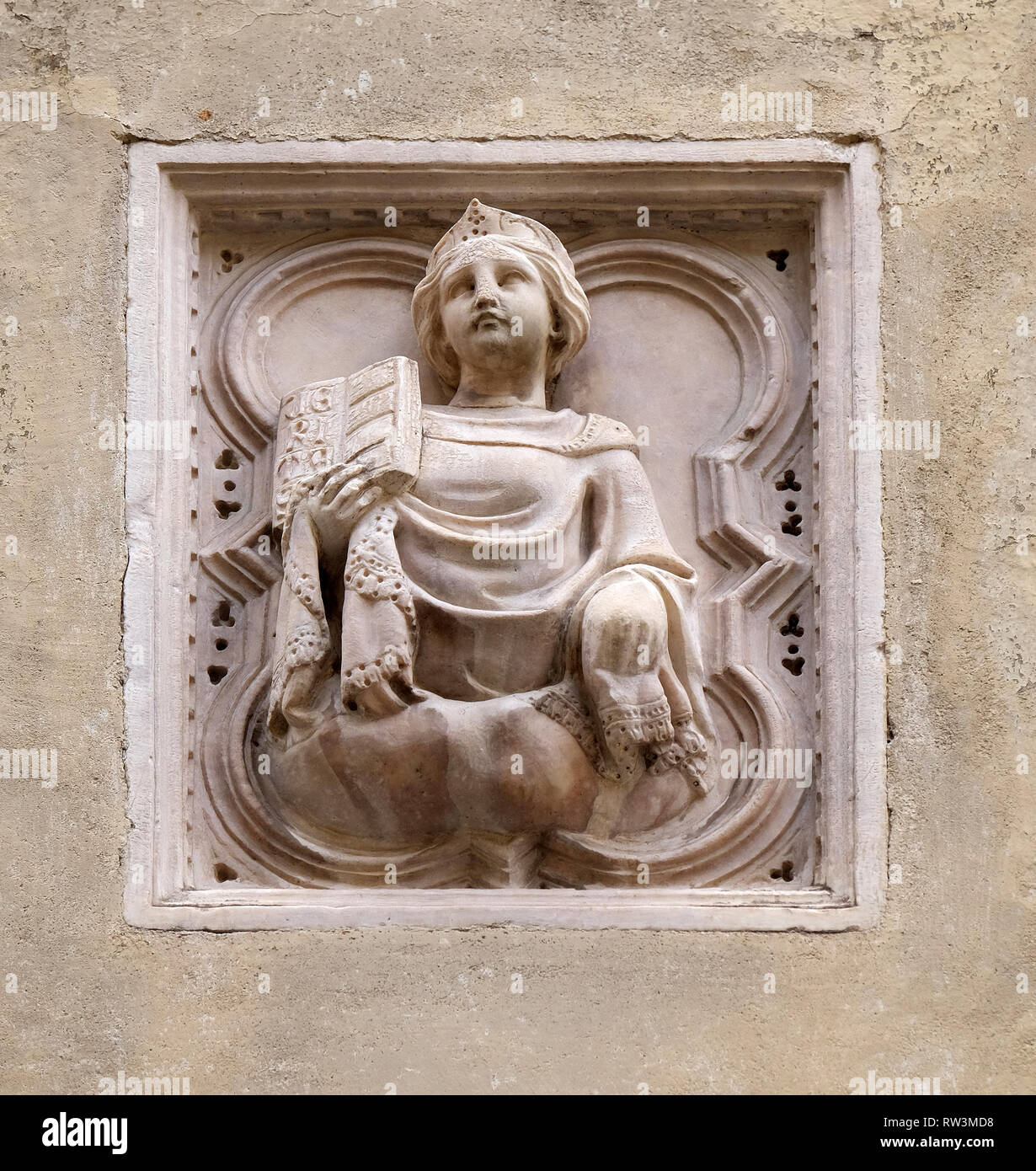 Storia biblica, mattonelle di rilievo, la parete esterna della chiesa di Orsanmichele a Firenze, Toscana, Italia Foto Stock