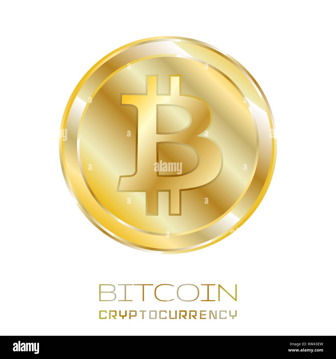 Bitcoin. Bit fisico moneta. Valuta digitale. Cryptocurrency. Medaglia d'oro con simbolo bitcoin isolati su sfondo bianco. Illustrazione Vettoriale