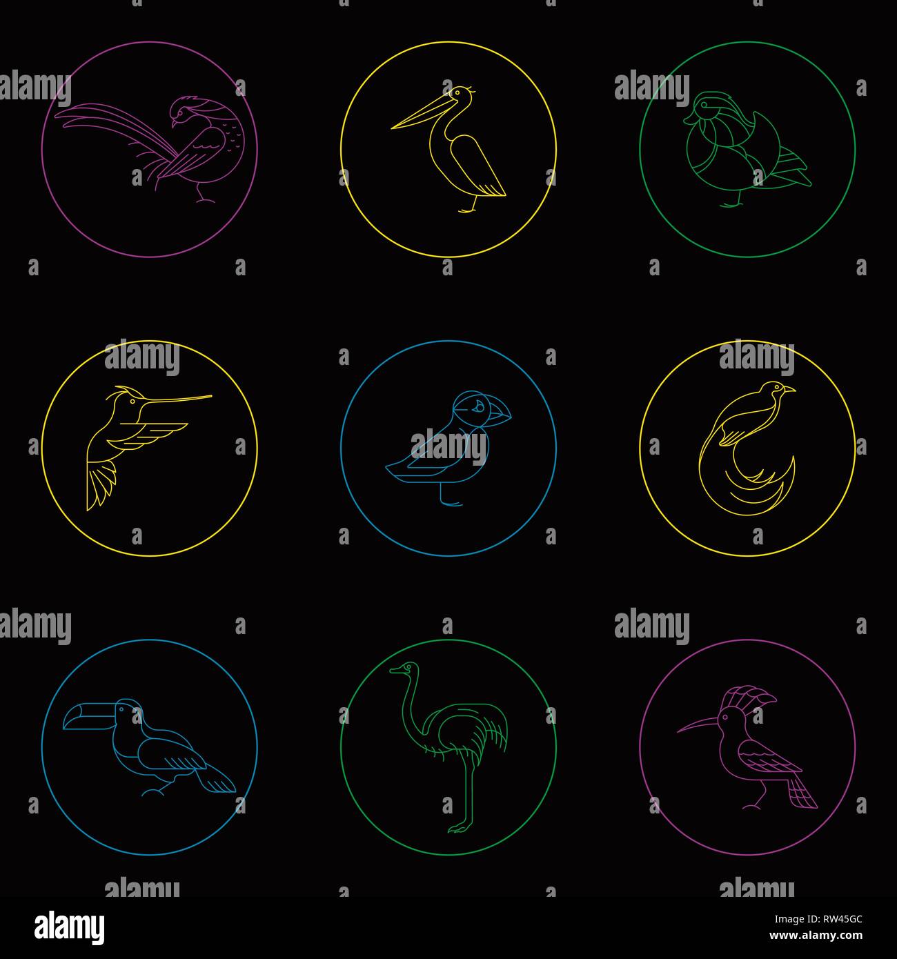 Gli uccelli sono diverse specie. Icona linea set. Può essere utilizzato per il logo, stampa, sito web Illustrazione Vettoriale