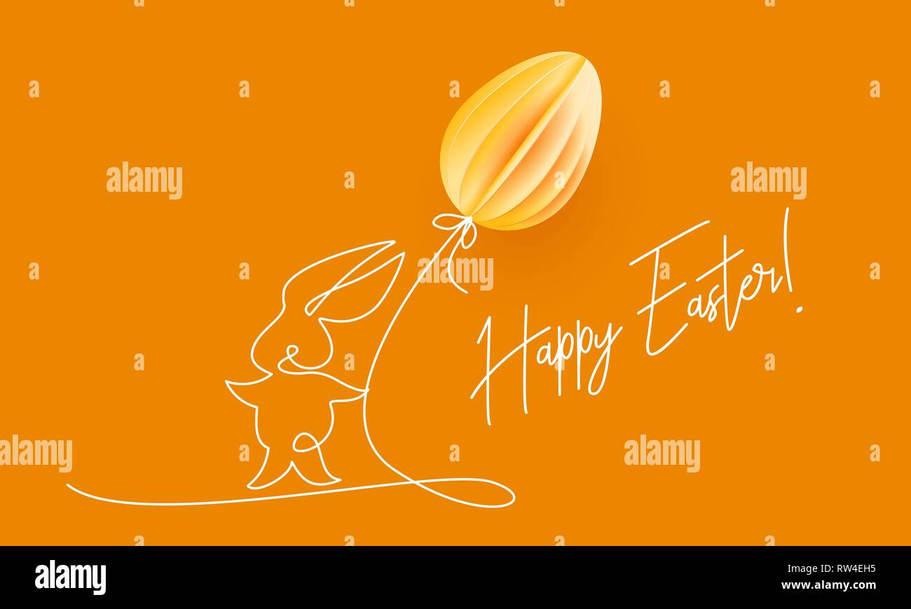 Felice Pasqua. Simpatico coniglio con aria palloncino a forma di uovo. Vettore desing di carta illustrazione. Continuo di uno stile della linea. Illustrazione Vettoriale