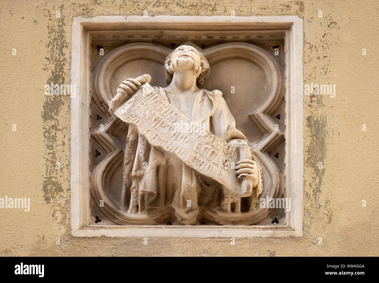 Storia biblica, mattonelle di rilievo, la parete esterna della chiesa di Orsanmichele a Firenze, Toscana, Italia Foto Stock
