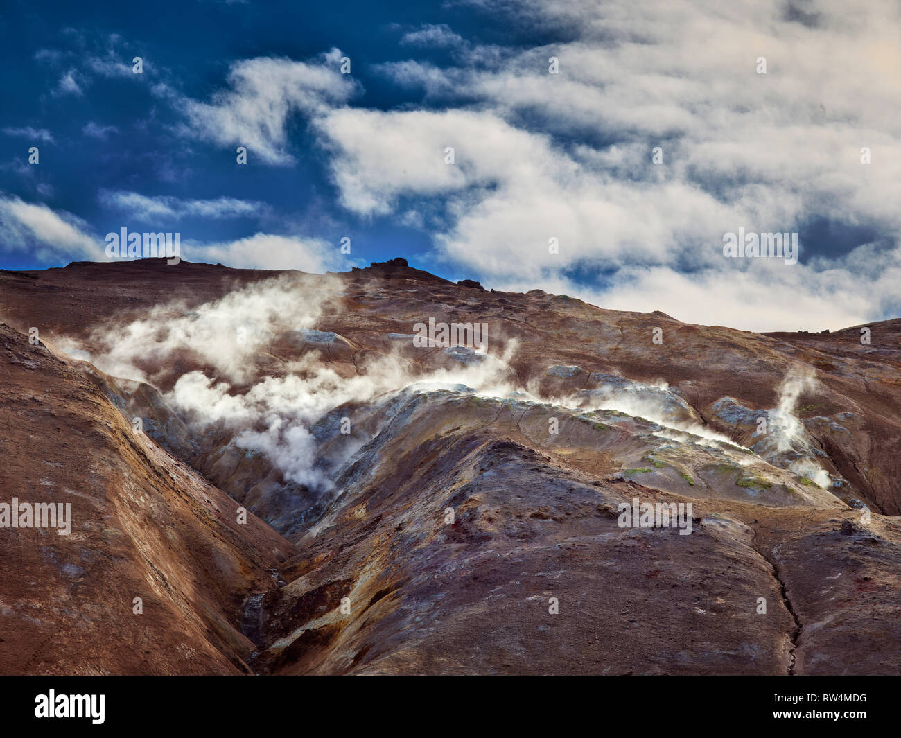 Leirhnukur primavera calda area, area geotermica, Islanda Foto Stock