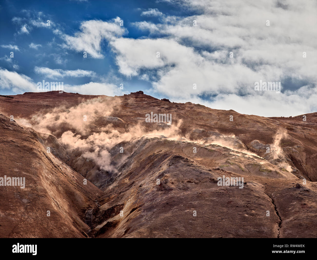 Leirhnukur primavera calda area, area geotermica, Islanda Foto Stock