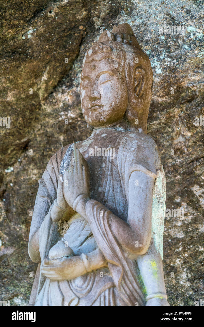 Montare Nokogiri (Nokogiriyama) grotta con alcune delle 1500 Arhat o Rakan scolpito a mano statue in pietra. Realizzato tra gli anni 1779-1798 si trova all'interno del Foto Stock