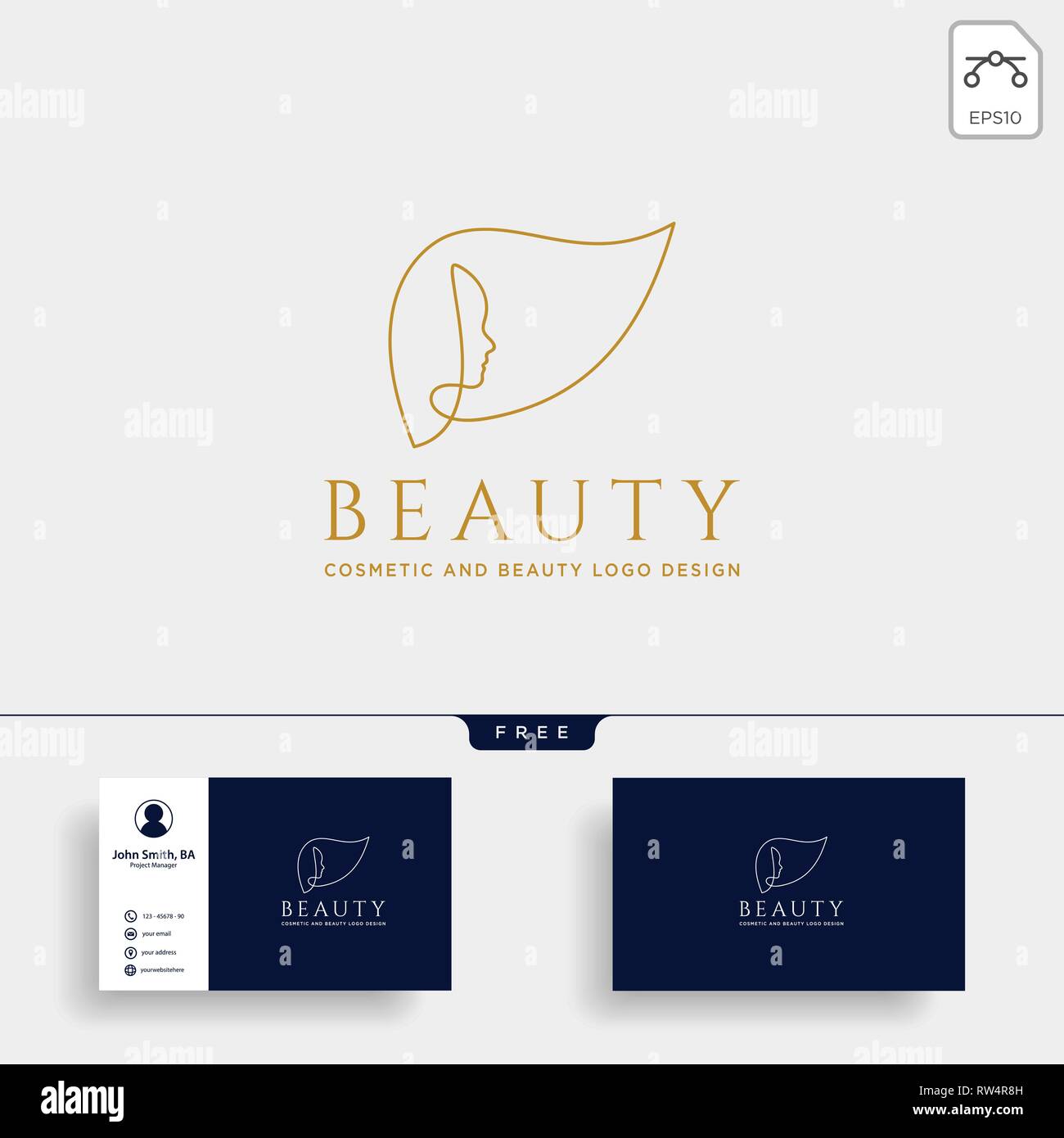 La bellezza della linea cosmetica arte modello logo illustrazione vettoriale icona elemento isolato con business card- vettore Illustrazione Vettoriale