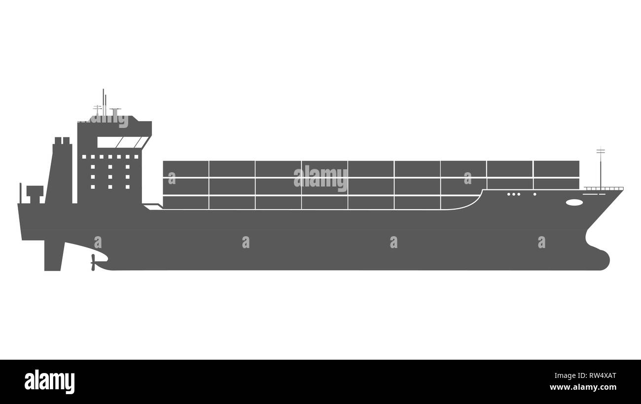 Nave cargo Icona con contenitore di carichi in export-import Processo di spedizione. Illustrazione Vettoriale