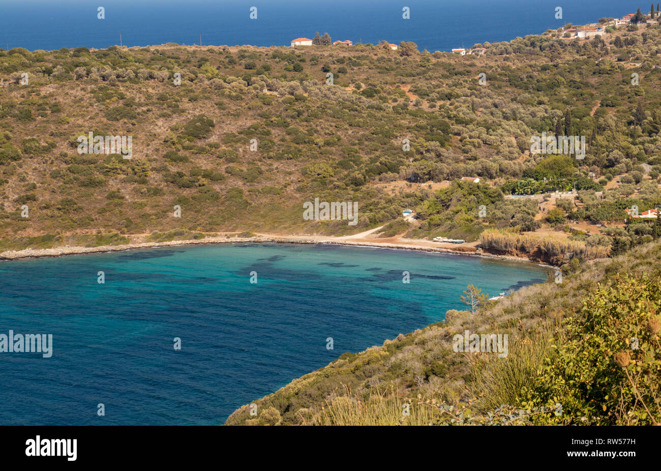 Spiaggia di sabbia in isola di Samos Foto Stock