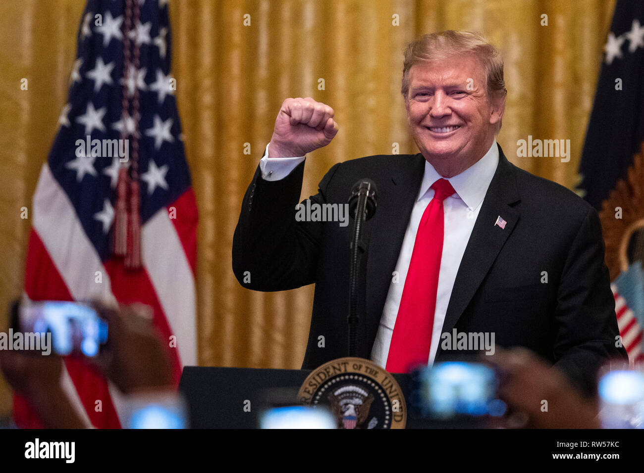 Stati Uniti Presidente Donald Trump arriva a un cittadino americano africano storia mese ricezione in Washington, Stati Uniti, giovedì 21 febbraio, 2019. Foto Stock