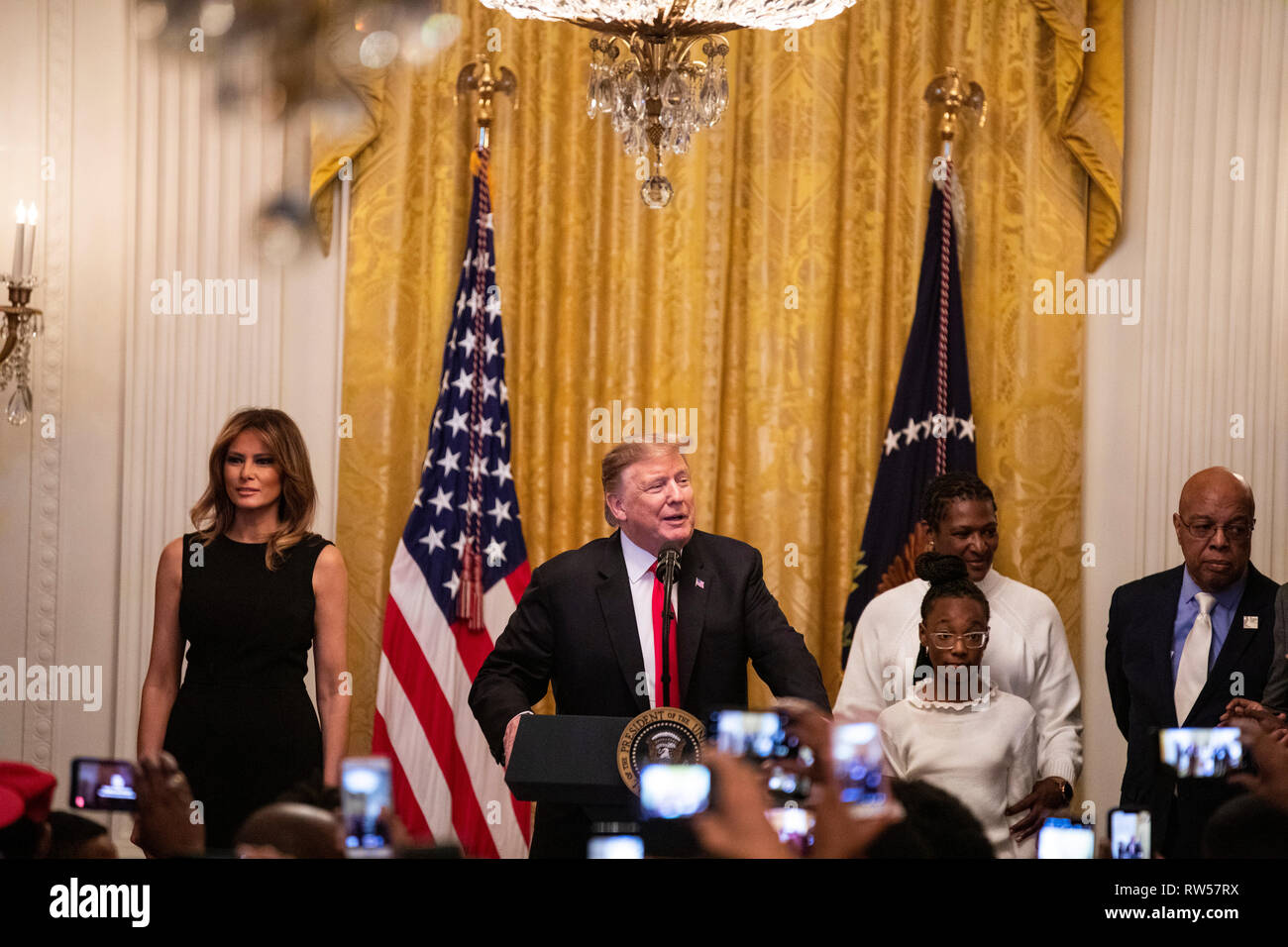 Stati Uniti Presidente Donald Trump parla a un cittadino americano africano storia mese ricezione presso la Casa Bianca a Washington DC, Stati Uniti, giovedì 21 febbraio, 2019. Foto Stock