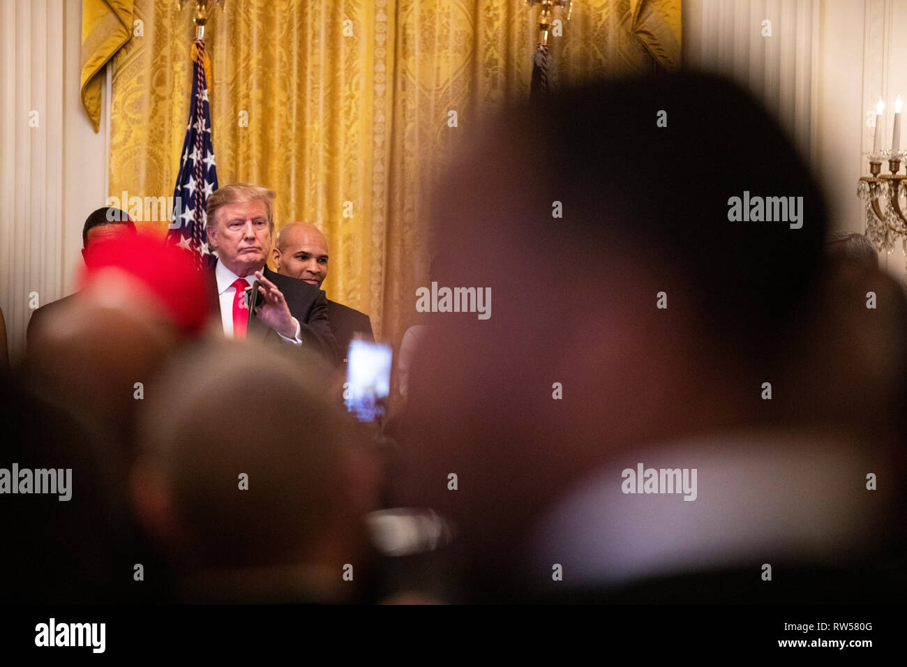 Stati Uniti Presidente Donald Trump parla a un cittadino americano africano storia mese ricezione presso la Casa Bianca a Washington DC, Stati Uniti, giovedì 21 febbraio, 2019. Foto Stock