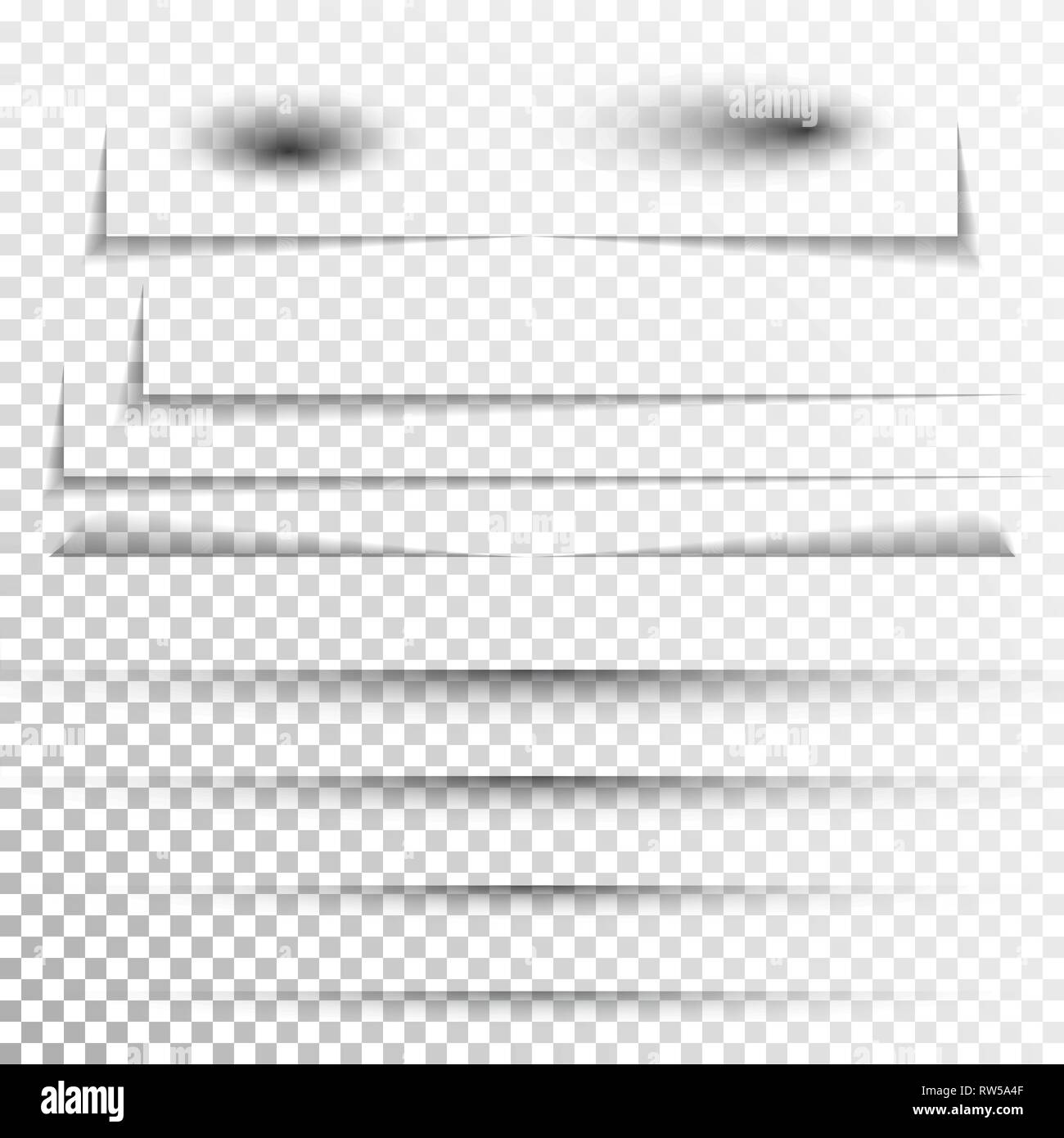 Trasparente carta realistico effetto ombra set. Banner Web. Ombra per la pubblicità e il messaggio promozionale isolato su sfondo trasparente. Illustrazione Vettoriale