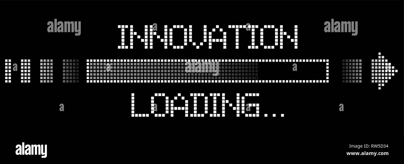 Pixel barra di avanzamento e le parole di caricamento di innovazione Illustrazione Vettoriale