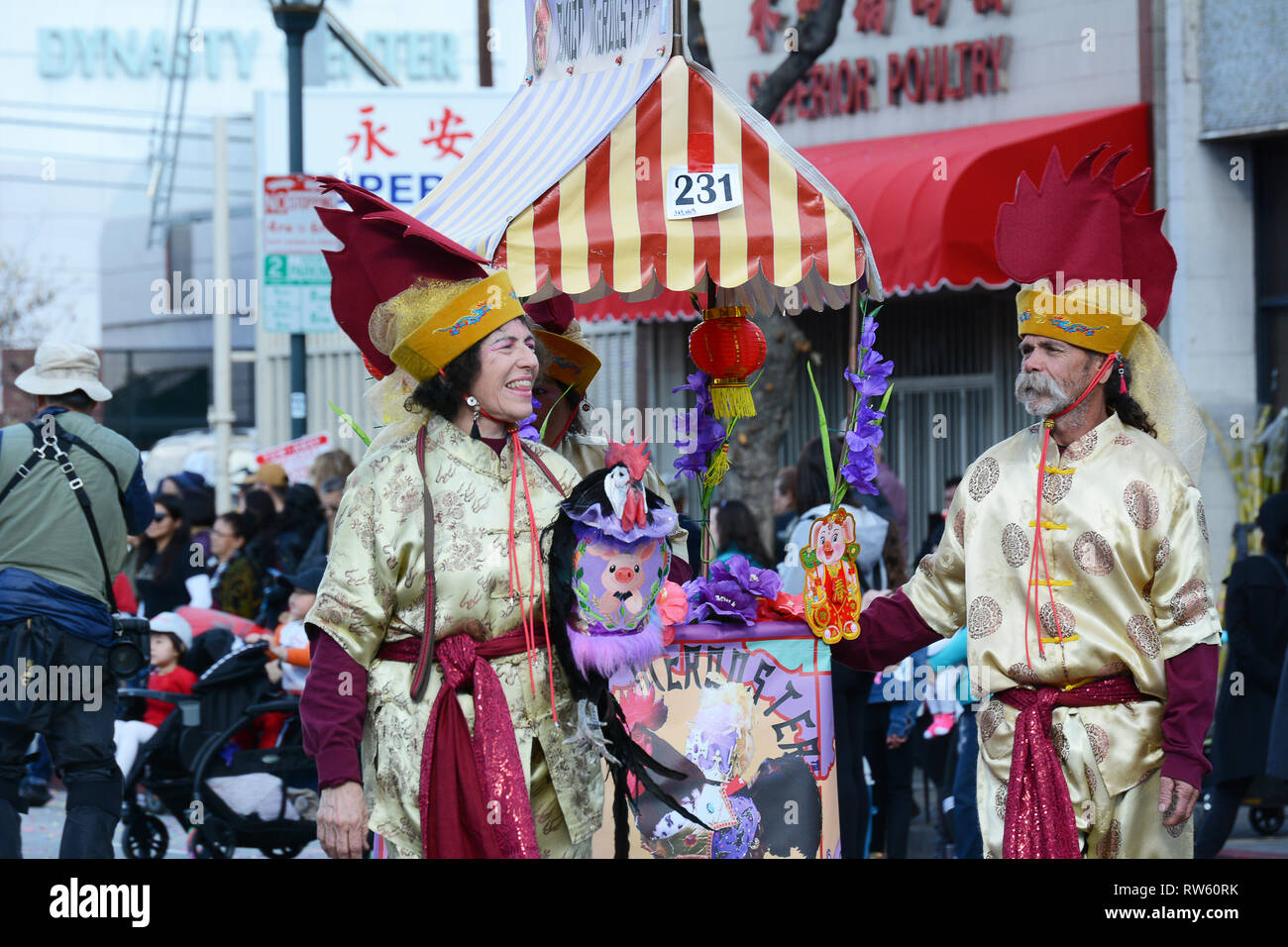 LOS ANGELES - 9 febbraio 2019: Chico McRooster presso il Los Angeles Nuovo Anno Cinese Parade. Foto Stock