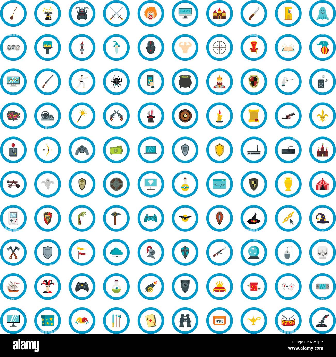 100 computer game set di icone di stile di Piana Illustrazione Vettoriale