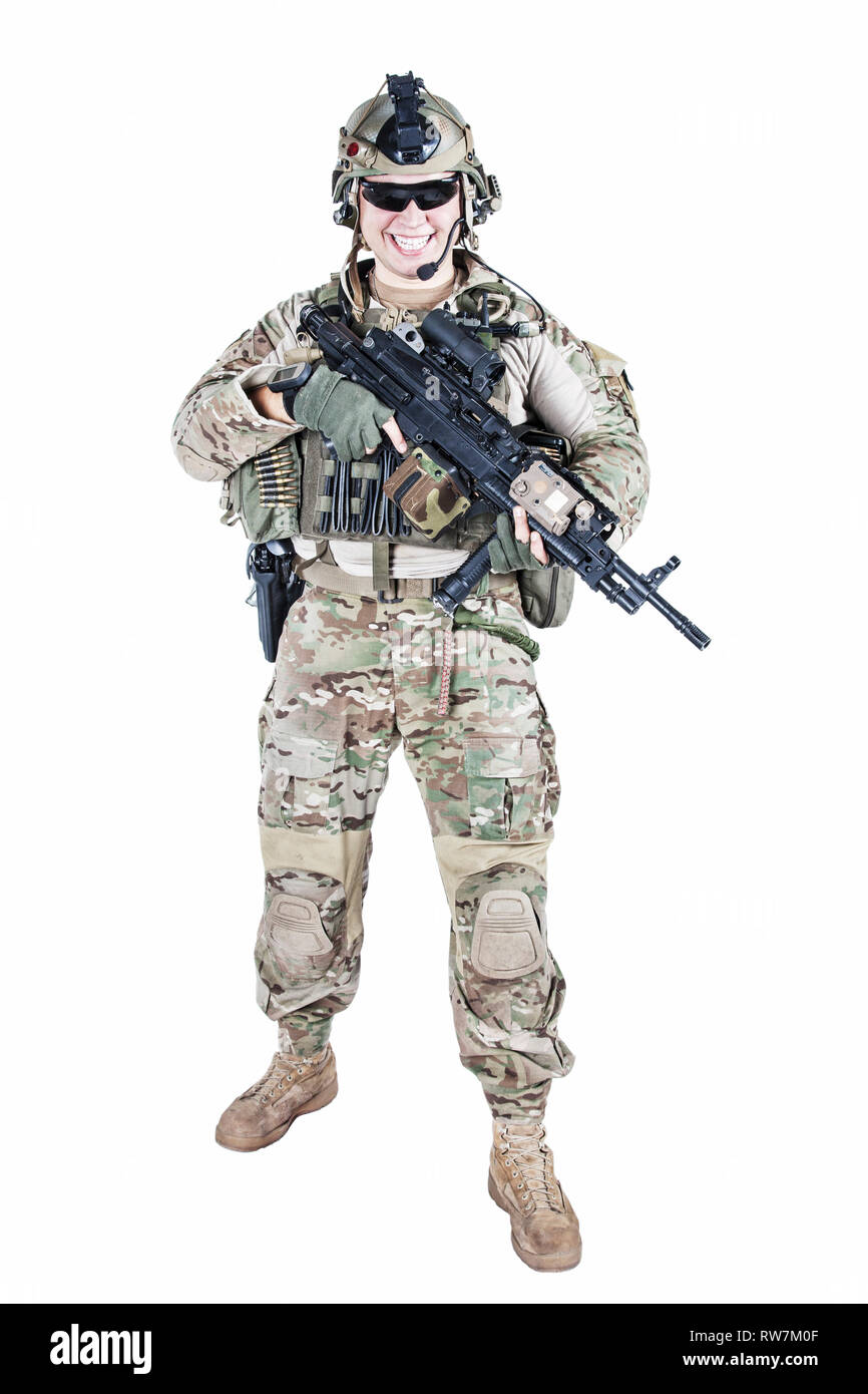 United States Army Ranger con il fucile di assalto. Foto Stock