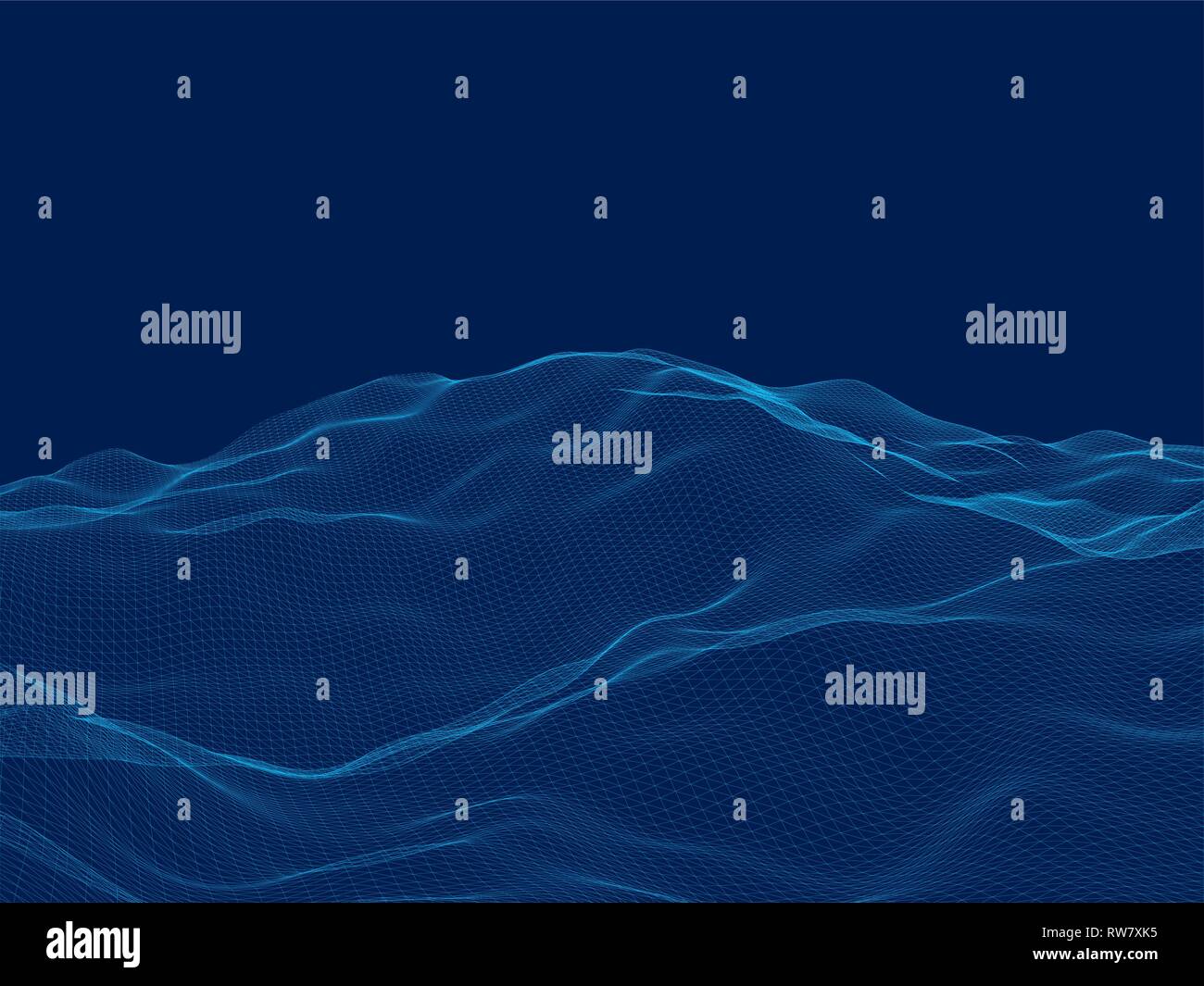 Forma poligonale su terreno irregolare. 3D. Wireframe della superficie delle montagne delle linee blu. Illustrazione Vettoriale Illustrazione Vettoriale