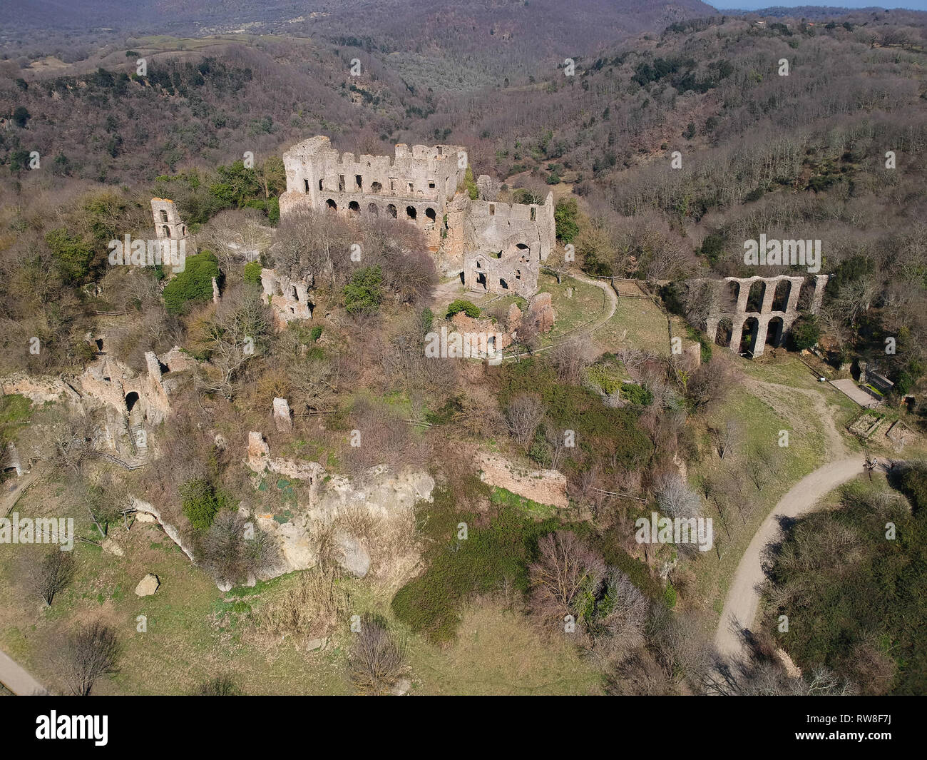 Vista aerea della città antica Monterano Foto Stock