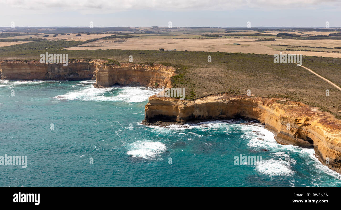 Dodici Apostoli, Great Ocean Road, Victoria, Australia vista aerea Foto Stock
