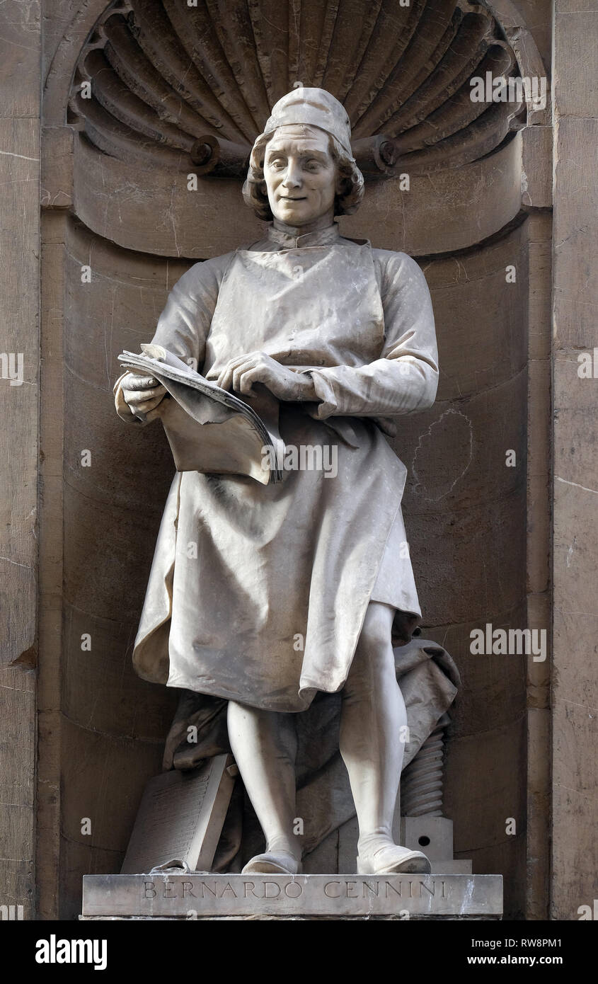 Statua di Bernardo Cennini, orafo italiano, scultore e stampante, Loggia del Mercato a Firenze, Italia Foto Stock