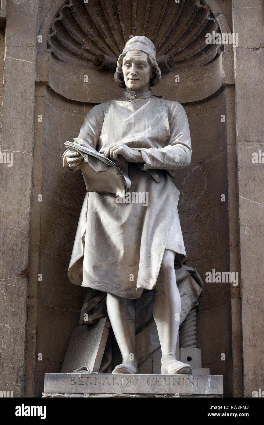 Statua di Bernardo Cennini, orafo italiano, scultore e stampante, Loggia del Mercato a Firenze, Italia Foto Stock