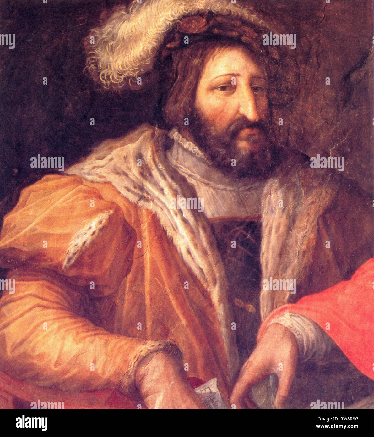 Francescio I Re di Francia - particolare di un affresco Clemente VII e Francesco I di Giorgio Vasari Foto Stock