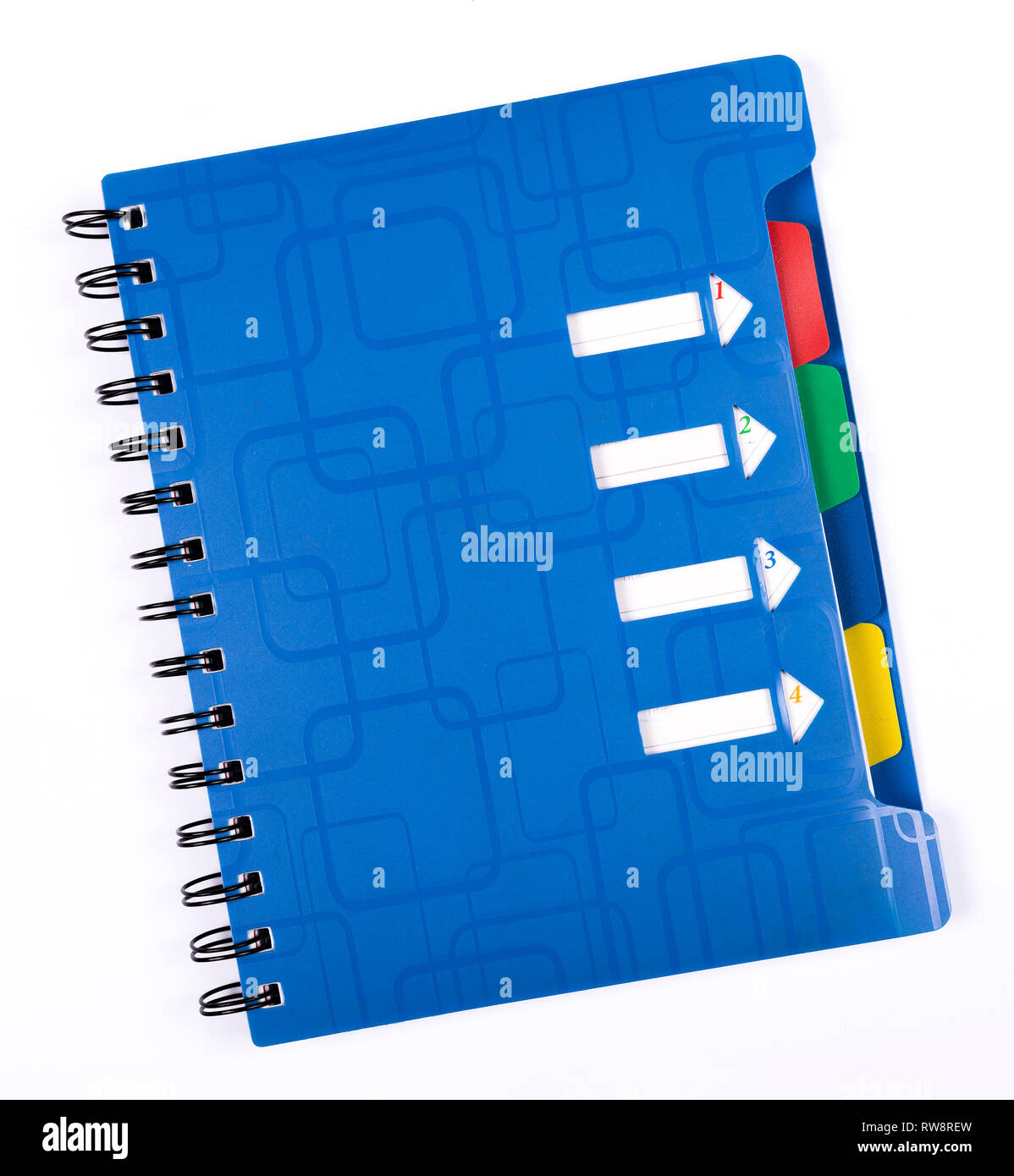 Appartamento laici indietro a scuola . Scuola notebook, un piano di carta e accessori su sfondo bianco Foto Stock