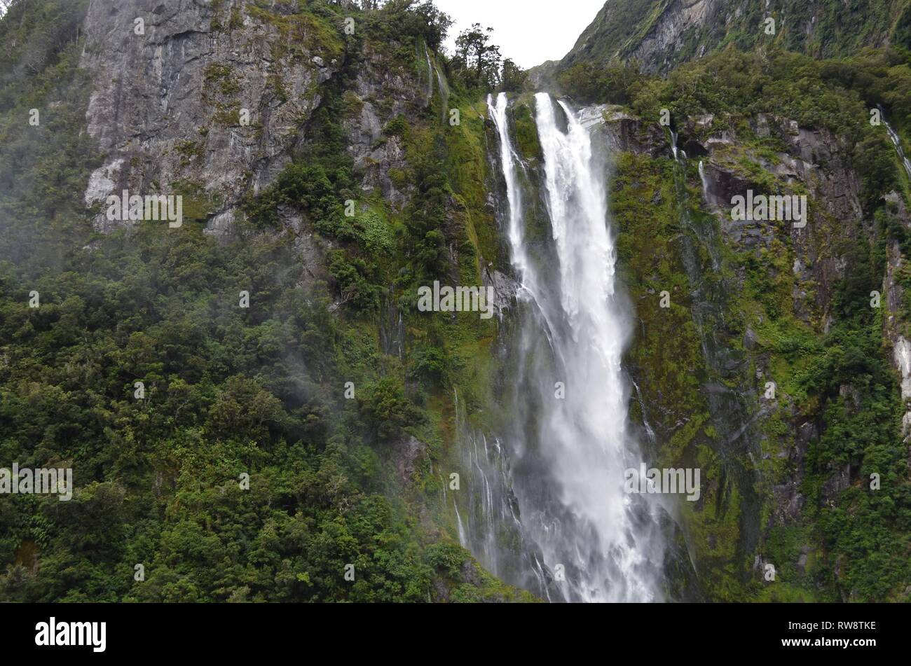 Signora bowen cade Milford Sound close up, girato nel corso della crociera Foto Stock