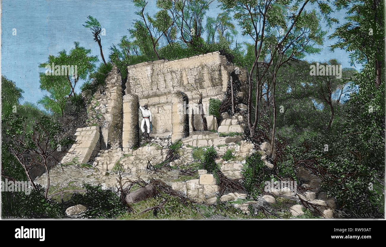 America. Ballcourt di Chichen Itza. Messico. Incisione, XIX c. Il mio scoperte in Messico e in America Centrale e dal desiderio a Charnay. Foto Stock