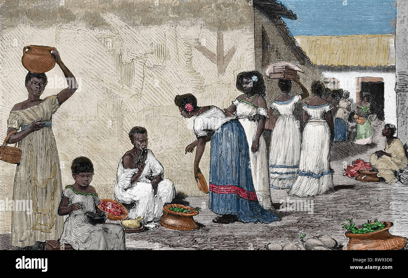 America. Il Brasile. Agenti e vendros del par. Viaggio al fiume del Amazon e le gamme della montagna, da C. Wiener. 1879-1882. Foto Stock