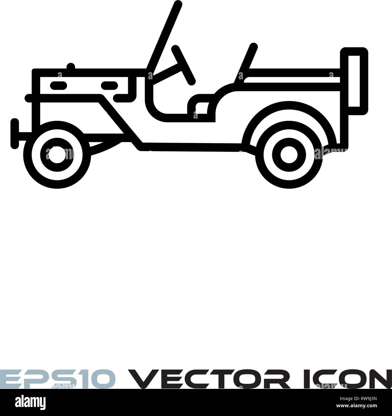 Militari Vintage offroad veicolo linea piatta icona illustrazione vettoriale Illustrazione Vettoriale