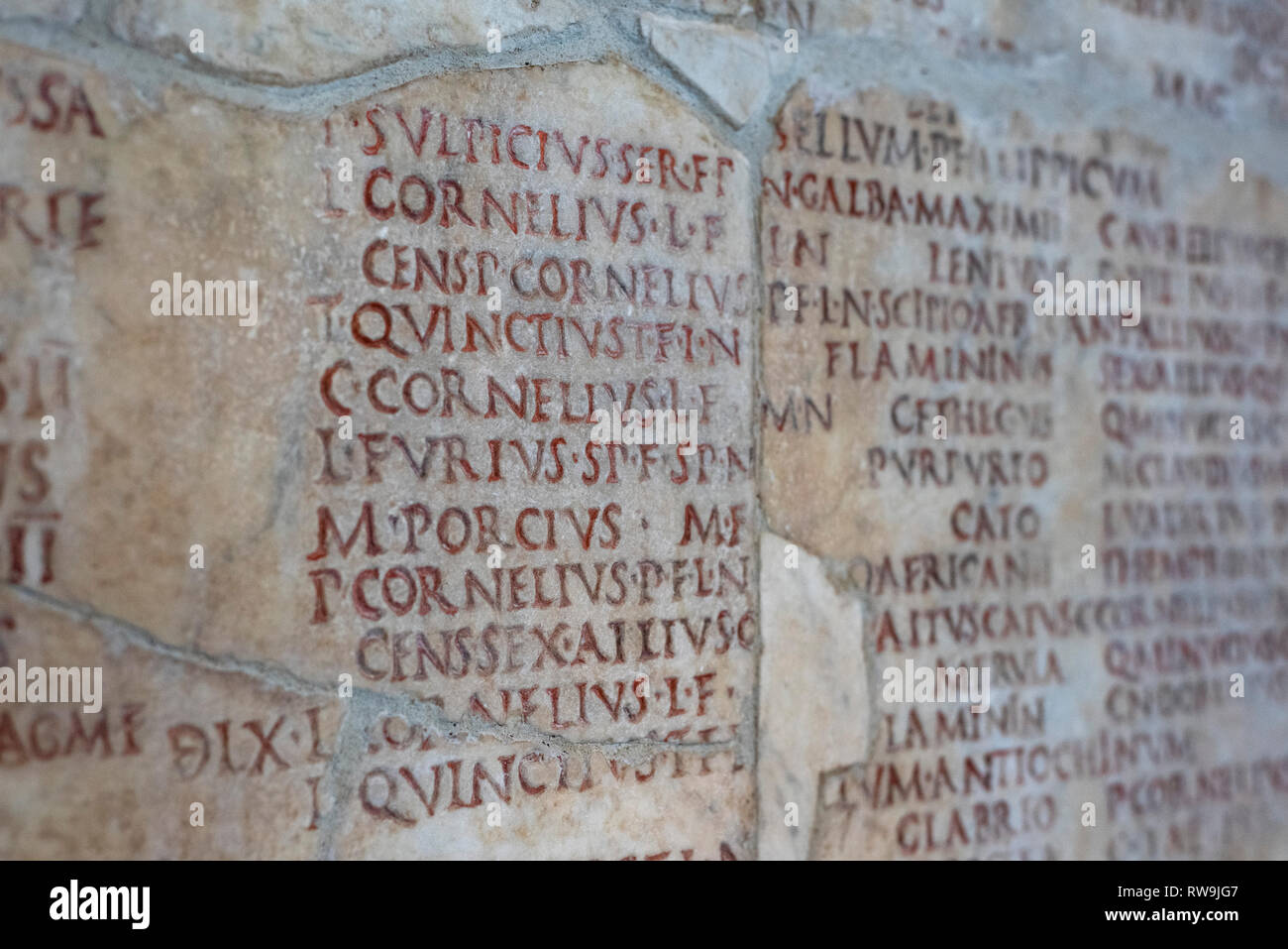 Roma. L'Italia. Fasti Capitolini Consolari e Trionfali iscrizione (27 BC-14 AD), Musei Capitolini. Musei Capitolini. Periodo augusteo (27 BC - 14 A Foto Stock