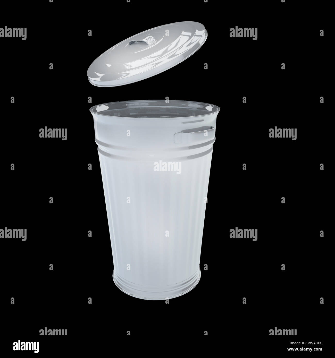 3D Render illustrazione di retrò cestino zincato può essere isolato su nero Foto Stock