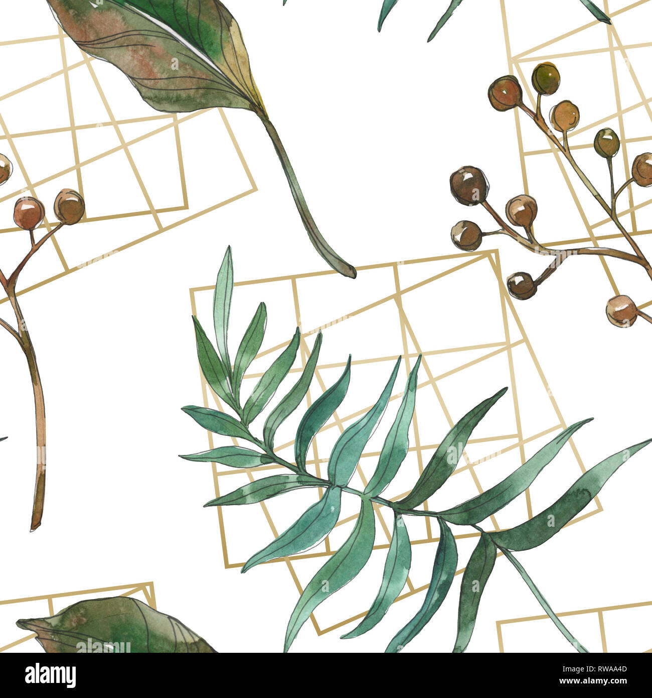 Exotic Tropical hawaiian estate. Palm Beach foglie. Illustrazione ad acquerello set. Disegno ad acquerello fashion aquarelle isolato. Backgro senza giunture Foto Stock