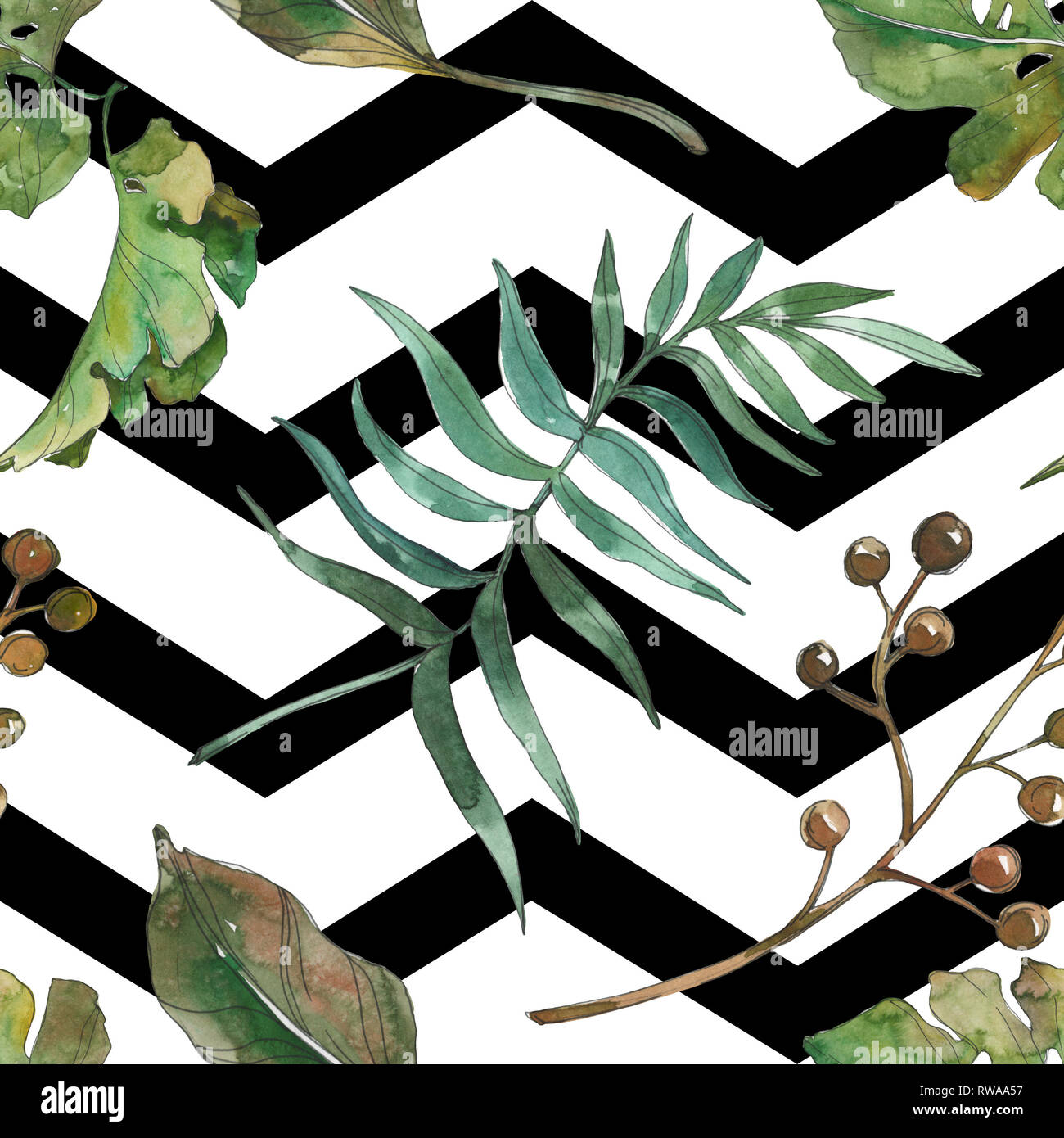 Exotic Tropical hawaiian estate. Palm Beach foglie. Illustrazione ad acquerello set. Disegno ad acquerello fashion aquarelle isolato. Backgro senza giunture Foto Stock