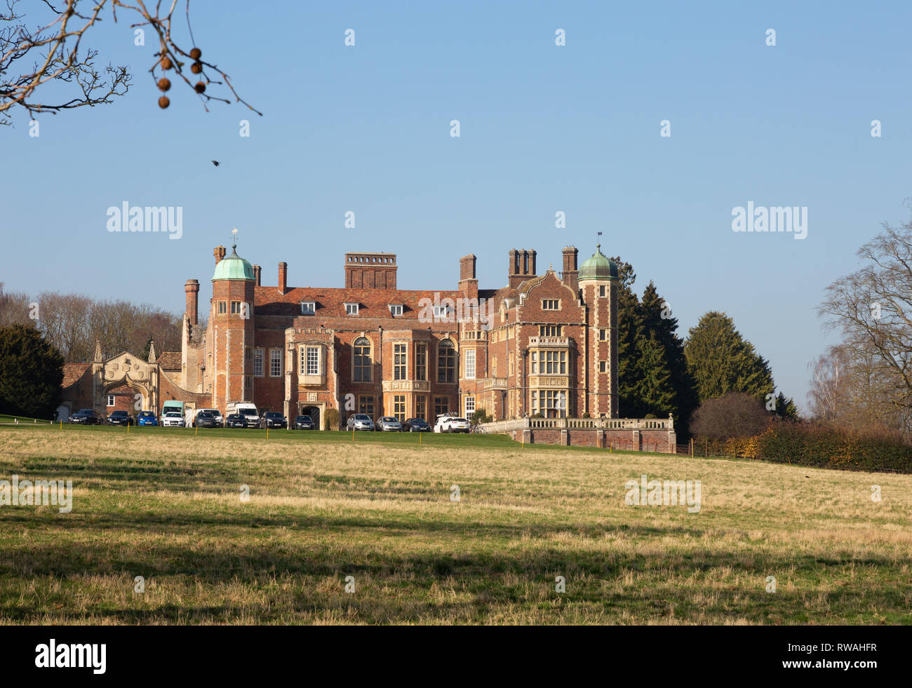 Madingley Hall, Madingley, Cambridge, UK, un sedicesimo secolo country house ora posseduta dalla Università di Cambridge e utilizzati per la formazione continua Foto Stock