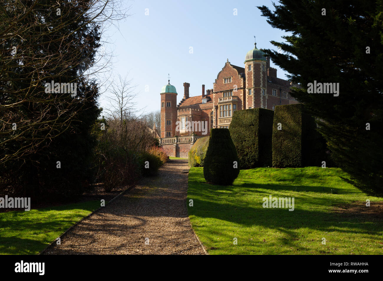Madingley Hall, Madingley, Cambridge, UK, un sedicesimo secolo country house ora posseduta dalla Università di Cambridge e utilizzati per la formazione continua Foto Stock