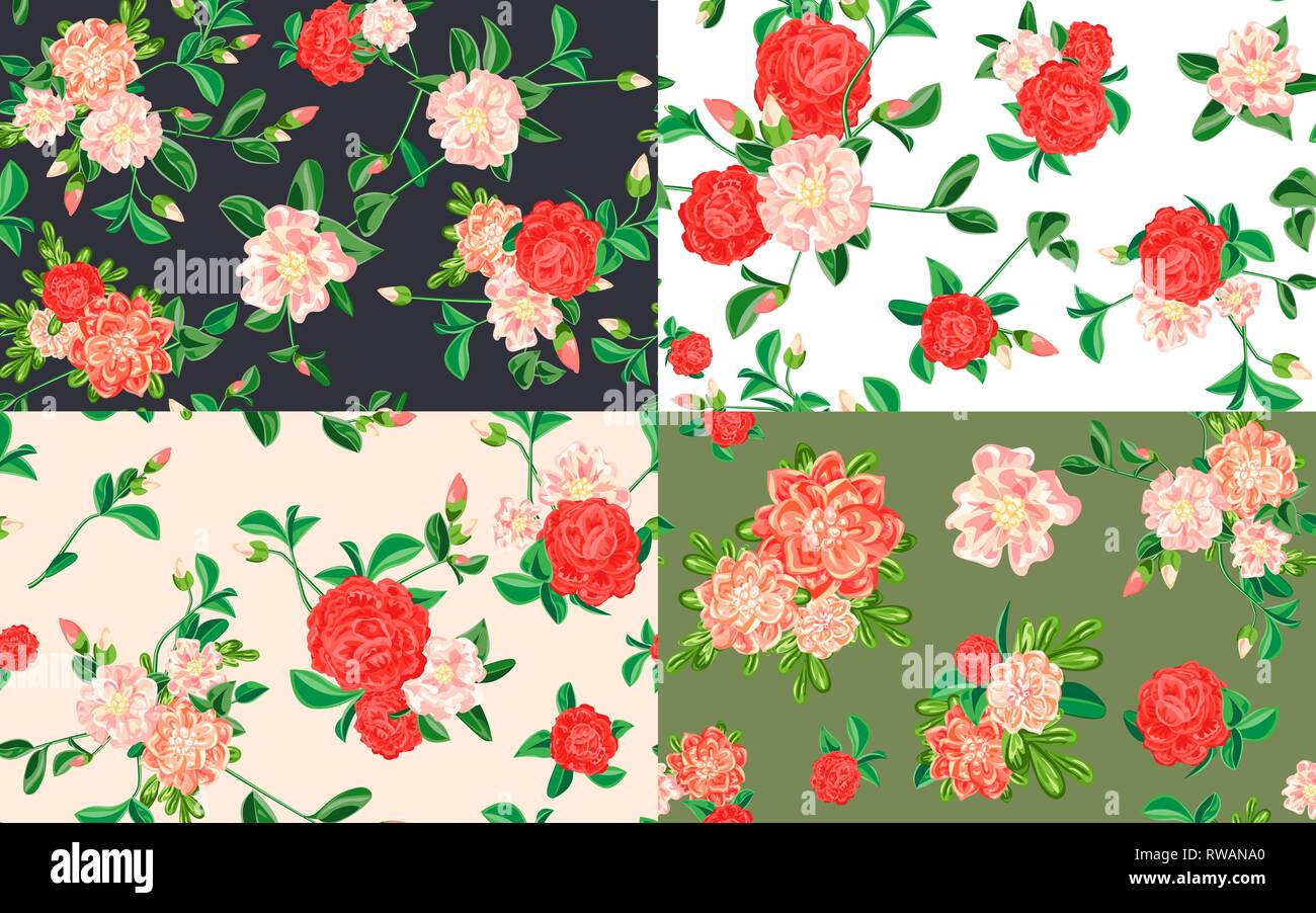 Camellia pattern impostato. Cartoon illustrazione di camellia vector pattern impostato per il web design Illustrazione Vettoriale