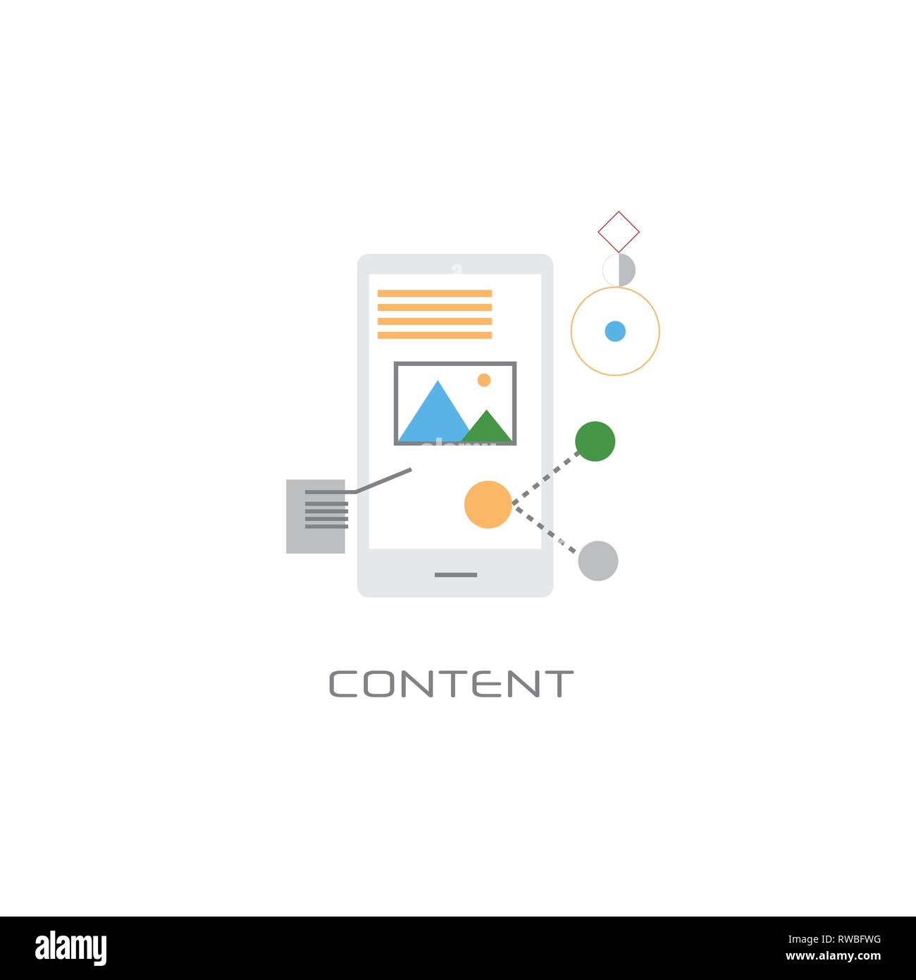 Digital multimedia informazioni concetto contenuto stile linea sfondo bianco Illustrazione Vettoriale