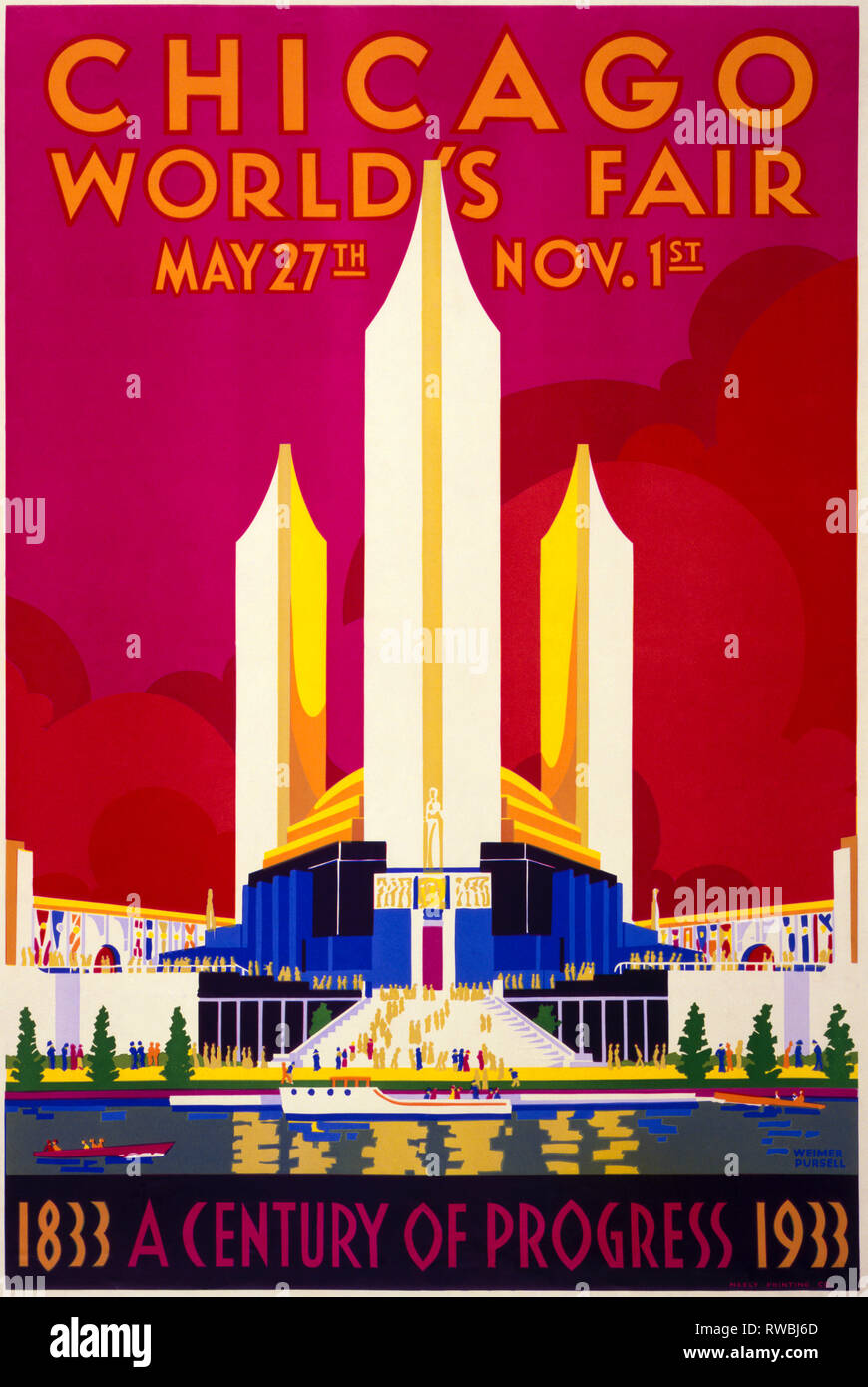 Art Deco Poster per la Fiera del Mondo di Chicago nel 1933, Weimer Pursell Foto Stock