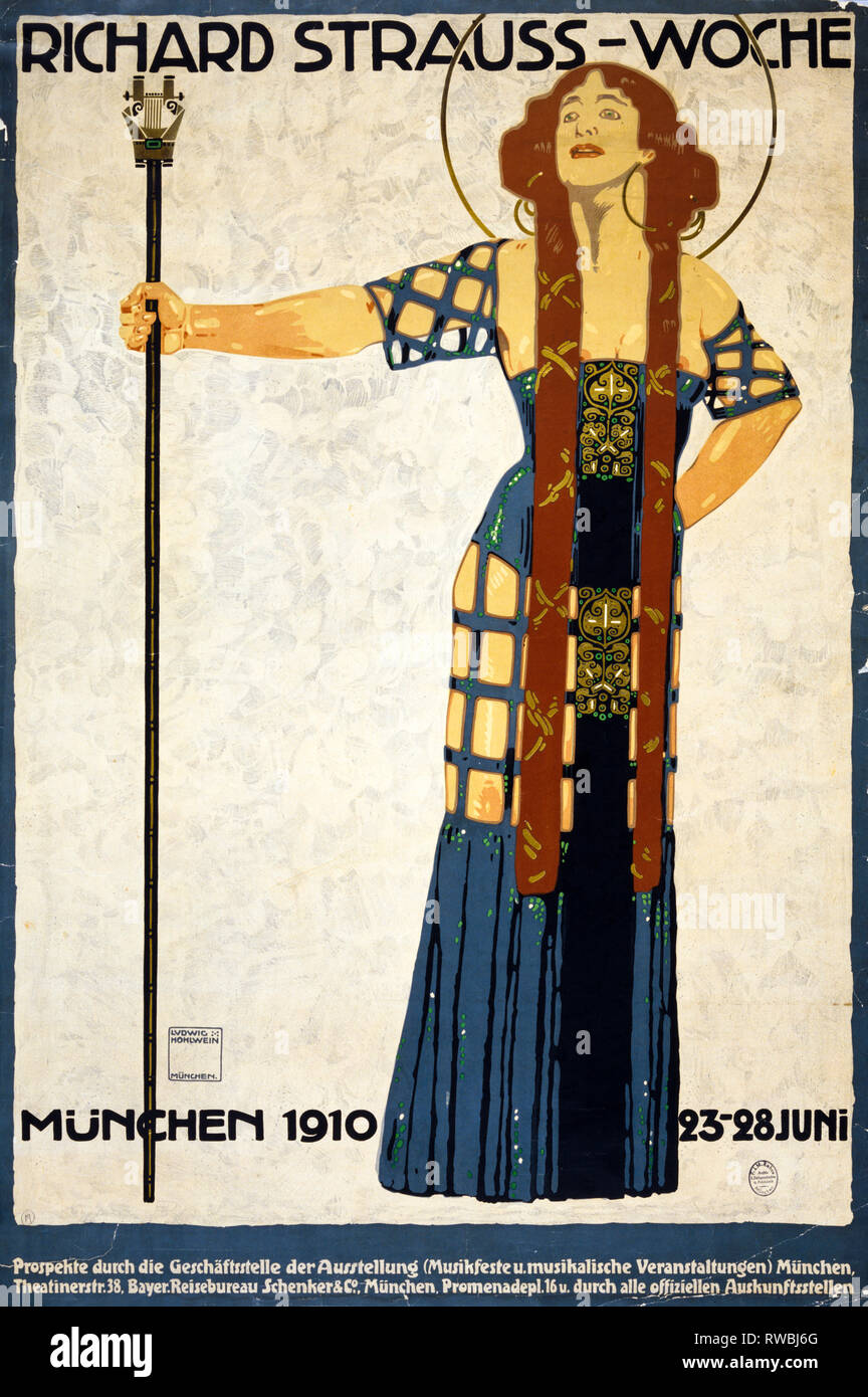 Art Deco poster, Richard Strauss-Woche. Munchen 1910 23-28 Juni, Ludwig Hohlwein Foto Stock