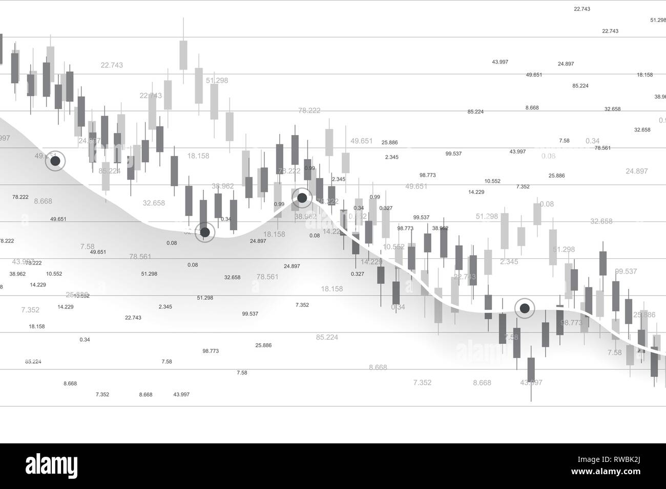 Mercato azionario e exchange. Candela di Business stick diagramma grafico del mercato azionario Investimenti trading. Dati sulla borsa. Punto rialzista, andamento del grafico. Vec Illustrazione Vettoriale