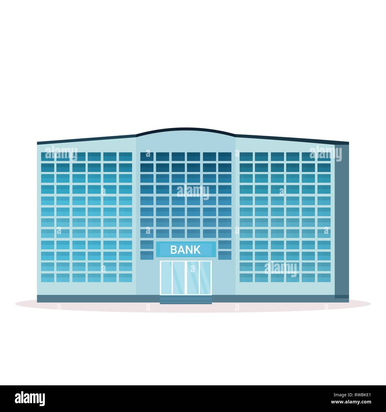 Banca moderna facciata di edificio con pareti di vetro frontale di istituzione finanziaria ufficio ingresso esterno sfondo bianco Illustrazione Vettoriale