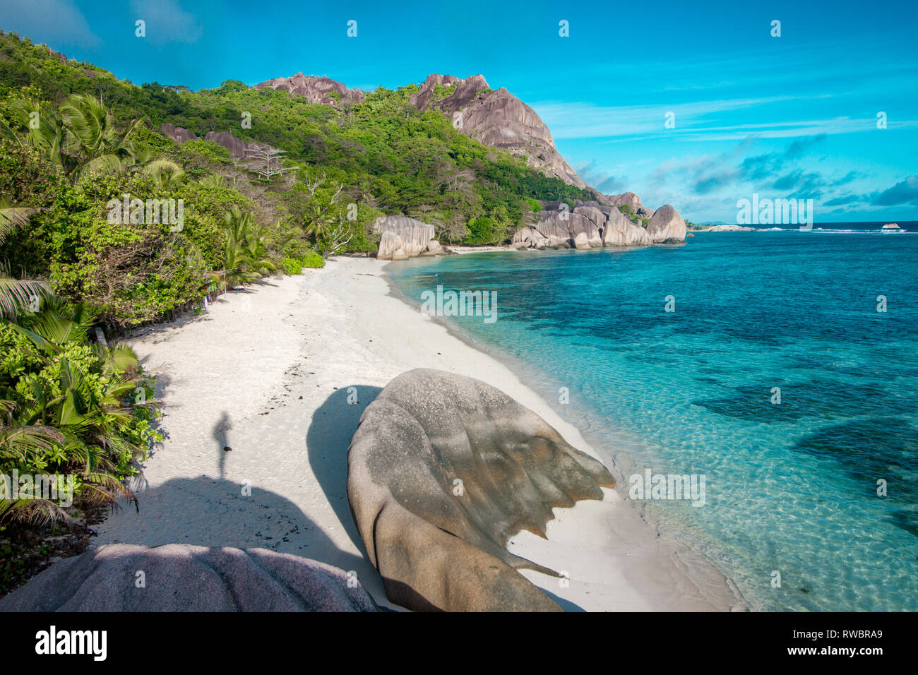 La spiaggia più bella delle Seychelles - Anse Source d'Argent Foto Stock