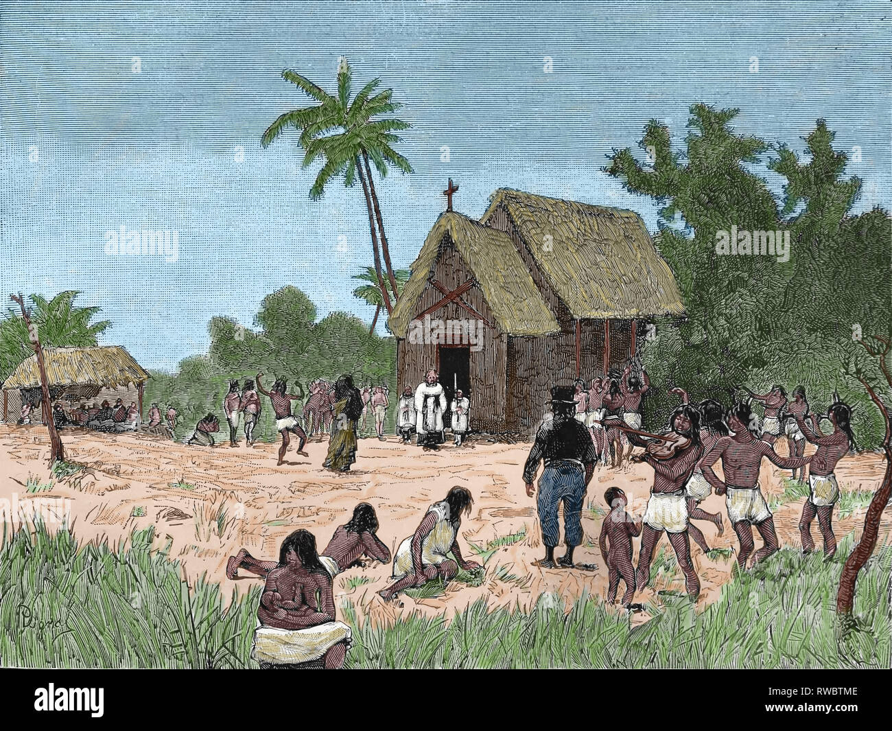 Ecuador. Archidona. Yumbo Wedding.Viaggio al fiume del Amazon e le gamme della montagna, da C. Wiener. Incisione, XIX c. Foto Stock